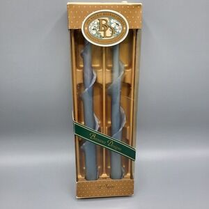 Beeswax Designs Taper Candles 12 in Spiral Wrap Design Hand Dipped Dusty Blue